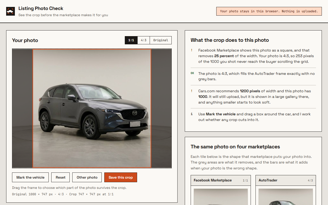 Listing Photo Check crop preview in the Chrome extension