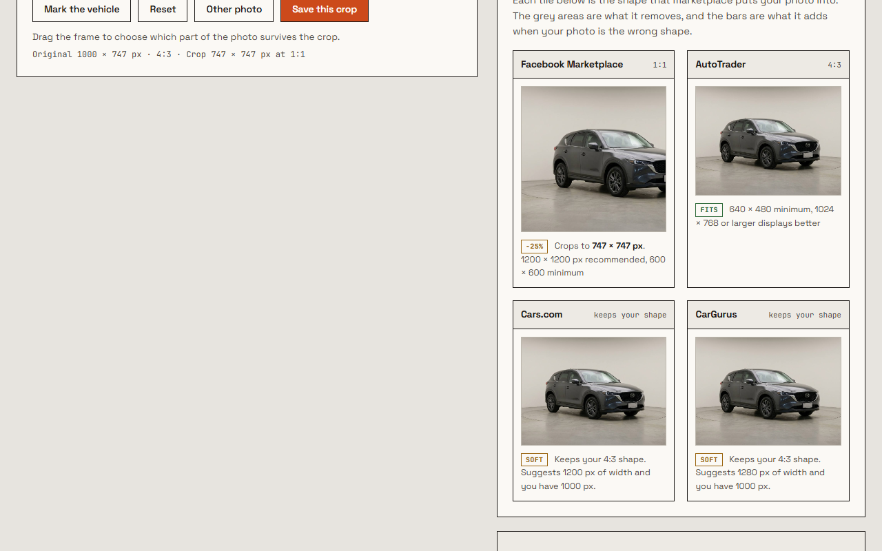 Listing Photo Check marketplace comparison screen