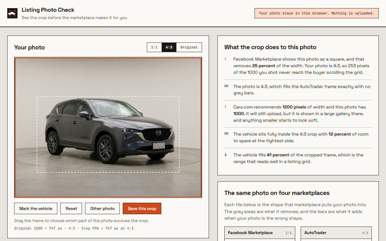 Listing Photo Check aspect-ratio preview screen
