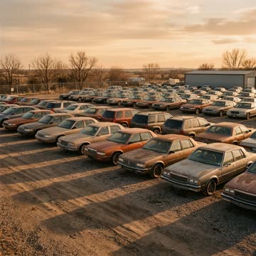 Used cars sitting unsold in rows on a dealership lot
